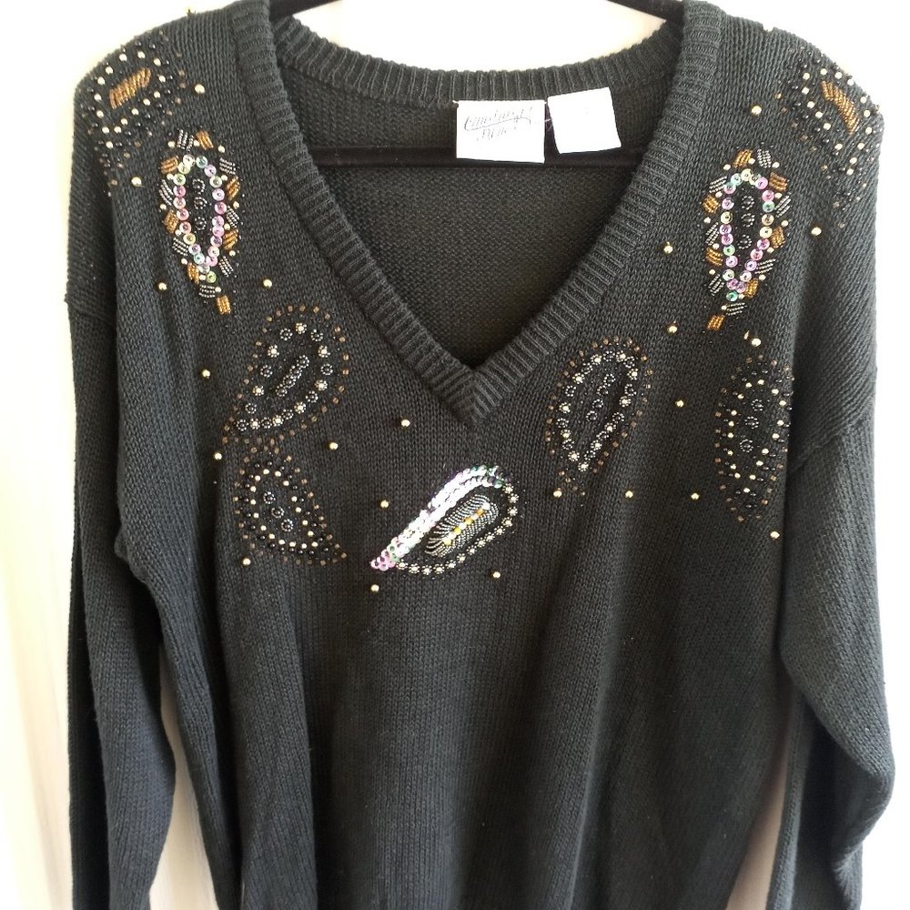 Black Sequence Midnight Blues V-Neck Sweater